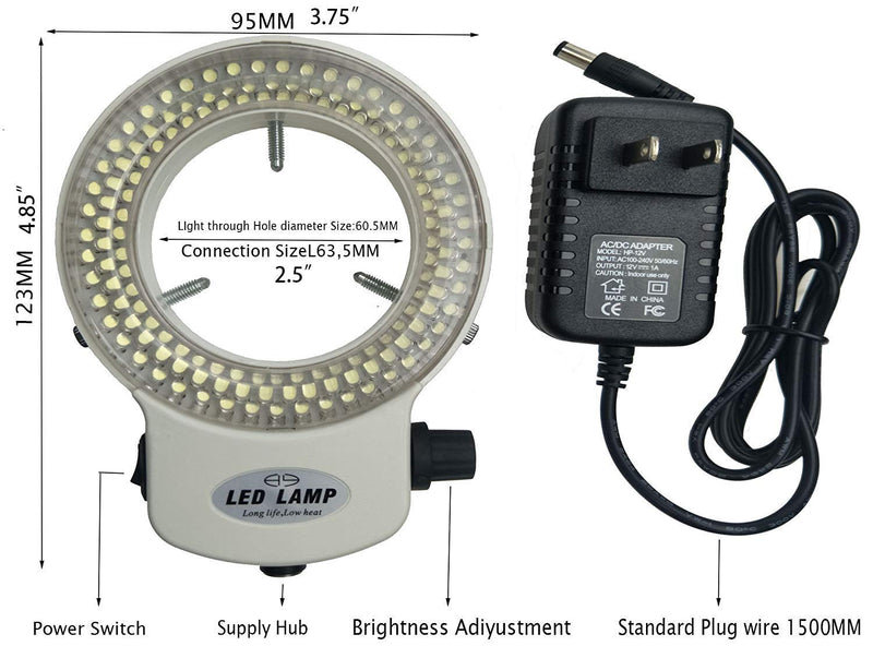 Generic LED-144W-ZK White Adjustable 144 LED Ring Light Illuminator for Stereo Microscope