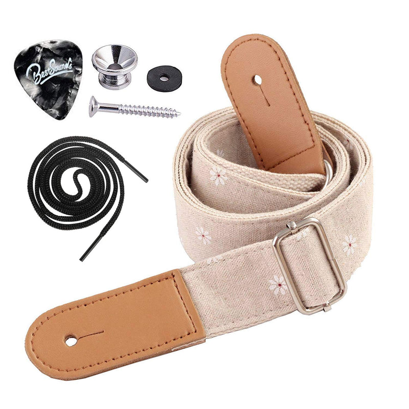 Dulphee Ukulele Strap with 1 Pick & 1 Button, Cotton Linen Adjustable Daisy Uke Shoulder Strap for Soprano Concert Tenor Baritone Ukulele, Banjo and Mandolin (Daisy)