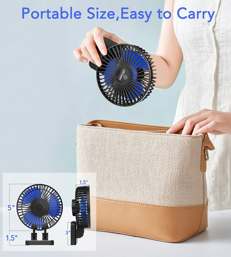 JZCreater USB Desk Fan, 5INCH Mini Fan, 3 Speeds Adjustable Desktop Table Cooling Fan, Rotation Strong Wind, Quiet Personal Fan for Home Office Car Travel, Black Blue