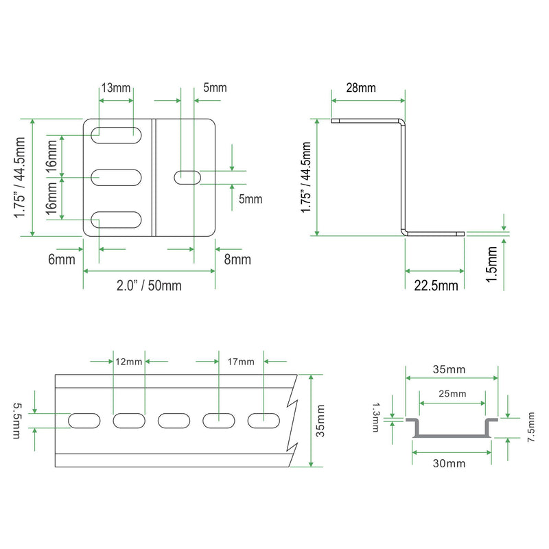 WatchfulEyE DIN Rail Mounting Bracket | Rack Mount DIN Rail Kit Rack Ears DIN Rail Slotted Aluminum Alloy Oxidation Length 17 Inch Width 35mm Height 7.5mm