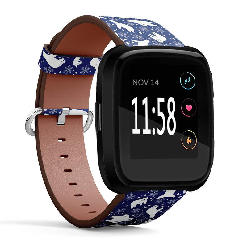 Compatible with Fitbit Versa/Versa 2 / Versa LITE - Quick Release Leather Wristband Bracelet Replacement Accessory Band - Polar Bear On Blue