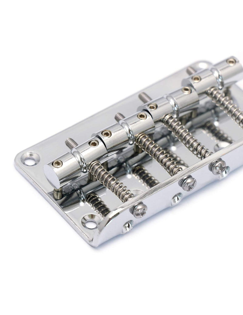 Metallor Hard Tail Fixed Bass Guitar Bridge Compatible with 4 string Jazz Bass or Precision Bass Style Bass Guitar Top Load Chrome.
