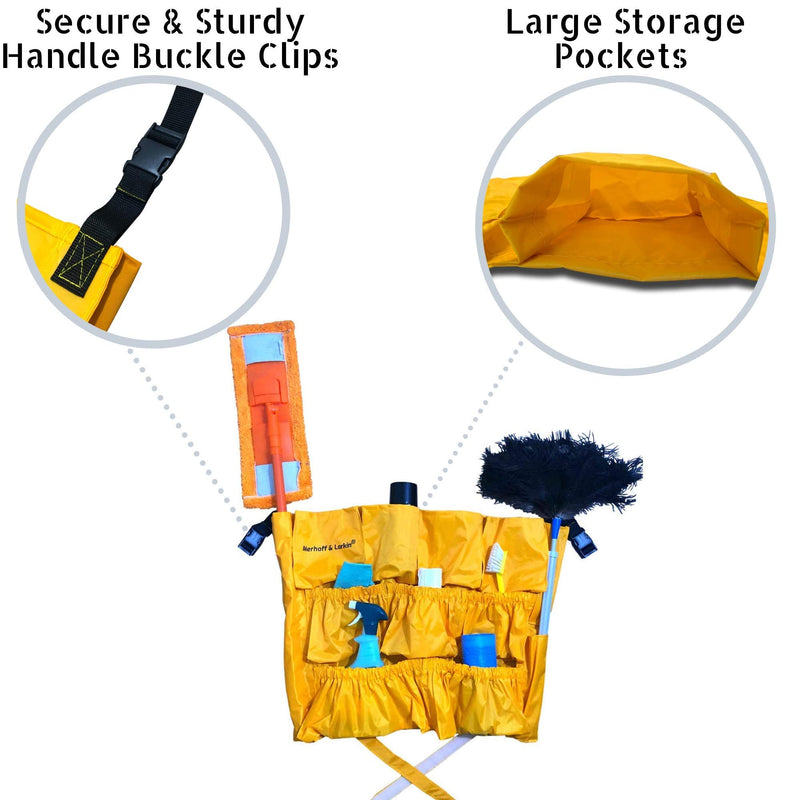 Yellow Trash Can Caddy Bag For Garbage Bins | Brute Compatible | Fits 32 - 50 Gallon Can | Heavy Duty Vinyl Construction | Large Commercial Size | Organizer For Cleaning, Maid, & Janitorial Duties