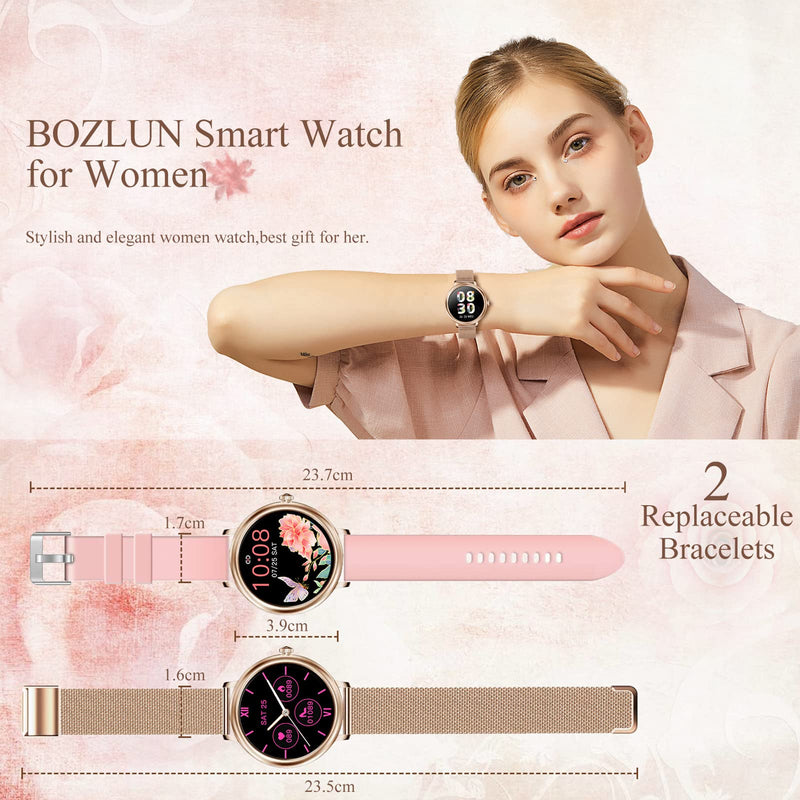 Smart Watch for Women，Bozlun Fitness Tracker with Female Cycle Management Heart Rate Monitor Blood Pressure Monitor Sleep Monitor IP67 Waterproof Smart Watches for Android and iOS Phones（Gold）