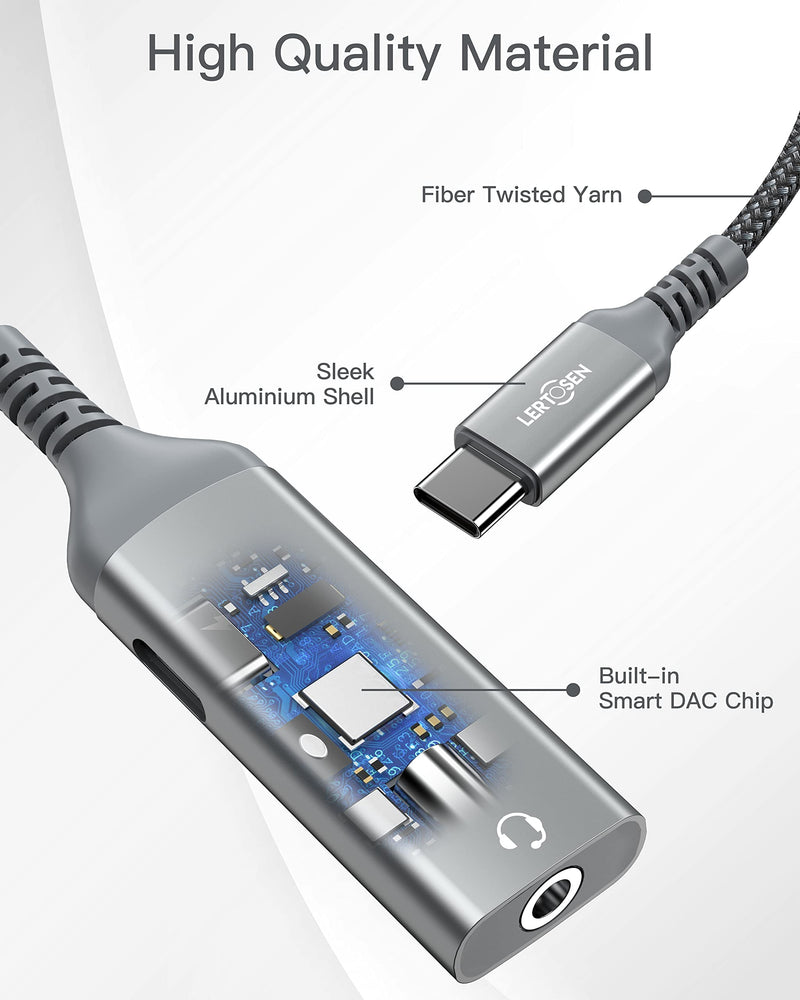 USB Type C to 3.5mm Headphone and Charger Adapter,LERTOSEN 2-in-1 USB C to Aux Audio Adapter Jack Splitter with PD 60W Fast Charging Dongle for Galaxy S22/S21/S20/Note 20/10,Pixel 4/3/2/XL,iPad Pro