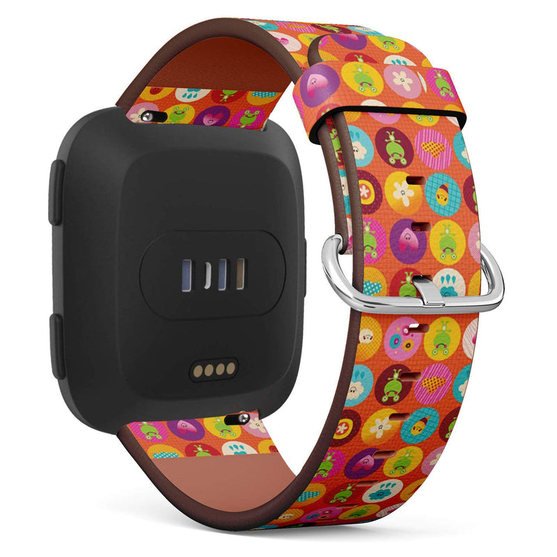 Compatible with Fitbit Versa, Versa 2, Versa Lite, Leather Replacement Bracelet Strap Wristband with Quick Release Pins // Nature Circles Cute Frogs