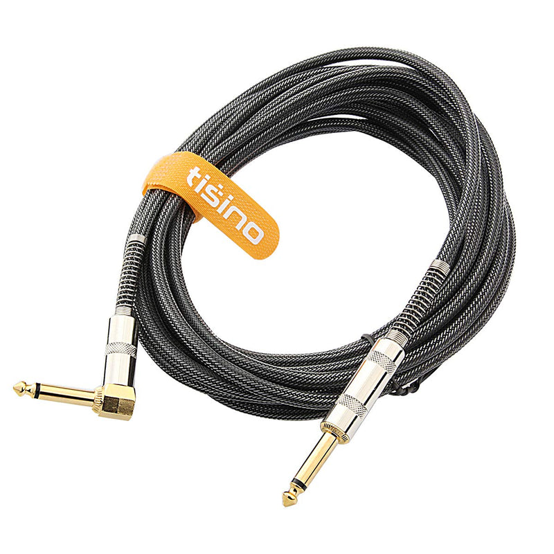 TISINO Guitar Cable, 6ft 1/4 inch TS Right Angle to Straight Guitar Instrument Cord for Electric Guitar, Bass, Amp, Keyboard, Mandolin - Black 6 Feet