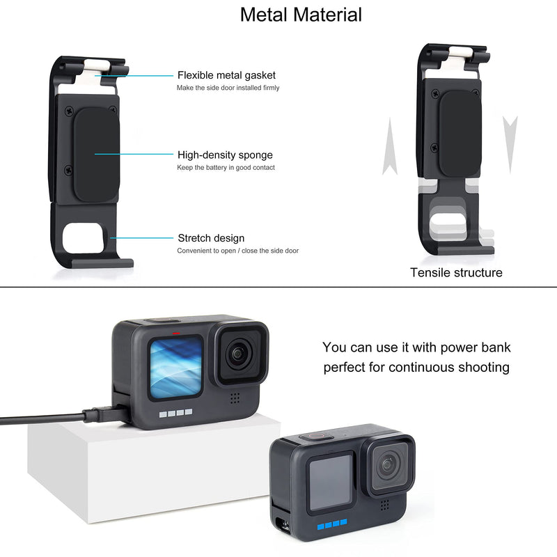 YALLSAME Skeleton Case Side Open Housing for GoPro Hero 10 9 Black with Metal Battery Cover Side Door Replacement Easy Charging Protective Accessories Kit for GoPro 9 10 Black Housing case with Side door for Hero9 10