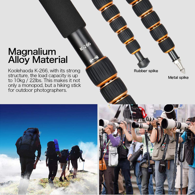 koolehaoda 6-Section Monopod Compact Portable Photography Aluminum Alloy Unipod Stick (K-266 Orange)