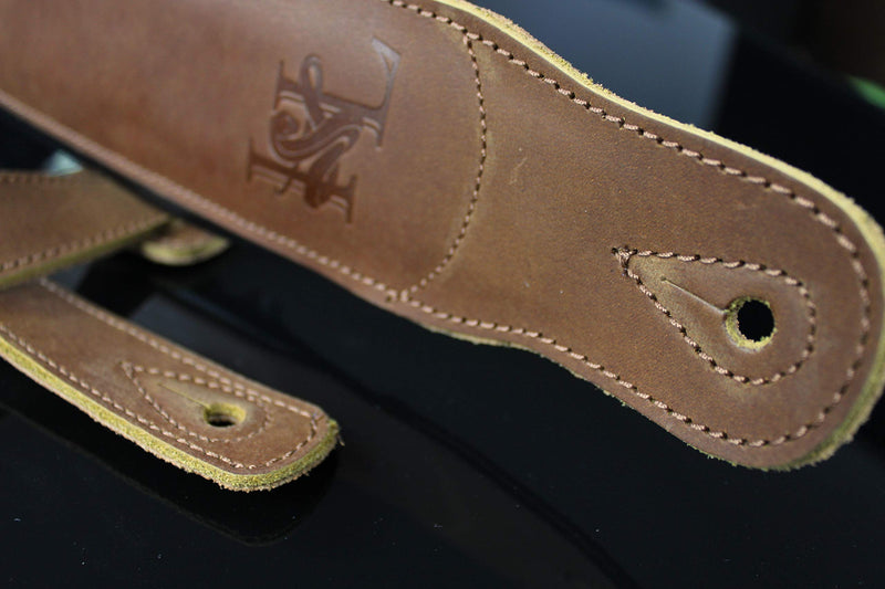 Iconic Leathers 3.25" Wide Natural Brown Dual Padded Leather Guitar and Bass Strap IL-5NatBrn