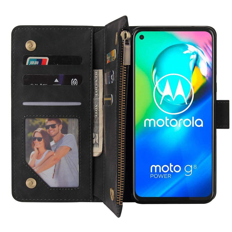 Compatible with Moto G Power 2020 Wallet Case,Leather Zipper Magnetic 6 Card Slots Purse Protection Back Cover Compatible with Moto G Power (Black) Black