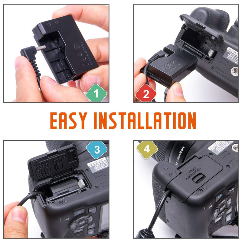 Kimaru ACK-E5 DR-E5 DC Coupler LP-E5 Dummy Battery AC Power Adapter Kit for Canon EOS Rebel T1i, EOS Rebel XSi, EOS Rebel XS, 450D, 500D, 1000D, Kiss F, Kiss X2, Kiss X3 Cameras.