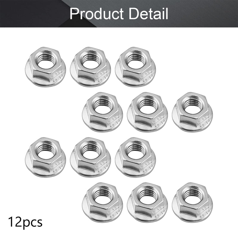 MroMax M10-1.5mm Serrated Flange Hex Lock Nuts 304 Stainless Steel Serrated Metric Hex Flange Lock Nuts for Automobiles, Motorcycles, Generators, Home Appliances Silver 12Pcs