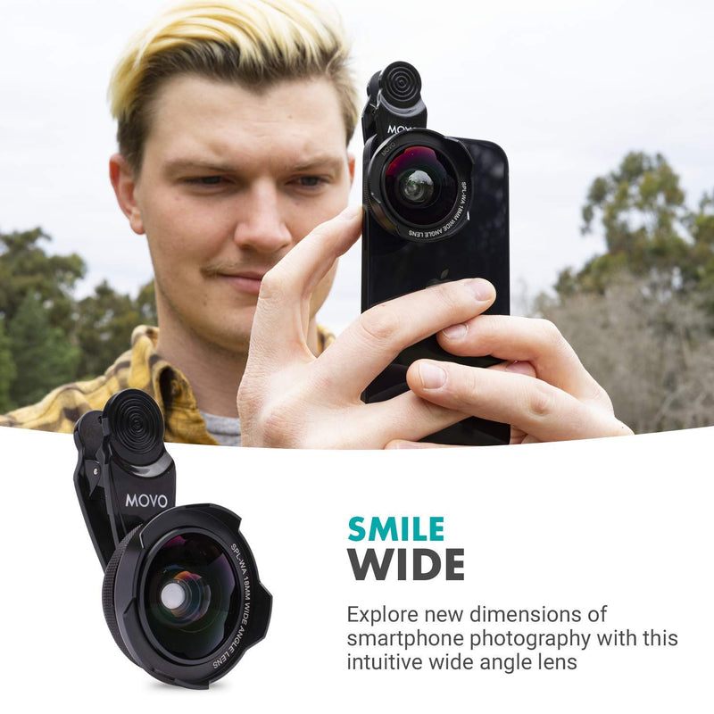 Movo SPL-WA 18mm Wide Angle Lens with Universal Clip Mount - Wide Angle Lens for iPhone, Android Smartphone, and Tablets - Cell Phone Camera Lens Kit with iPhone Wide Angle Lens for Panoramic Photos