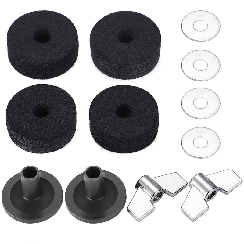 Facmogu 13PCS Cymbal Replacement Accessories, Standard Hi-Hat Clutch, Drum Cymbal Felt Pads Include Wing Nuts & Washers & Plastic Cymbal Sleeves, Replacement for Drum Set - Black 13 PCS