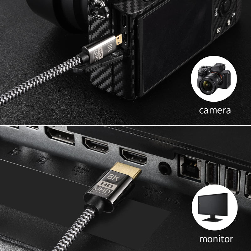 Micro HDMI to HDMI 2.1 8K Cable 5FT, Ultra High Speed 8K@60Hz 4K@120Hz 48Gbps HDMI Cord Compatible with Digital Cameras, Camcorders, Tablets (5) 5.0 Feet