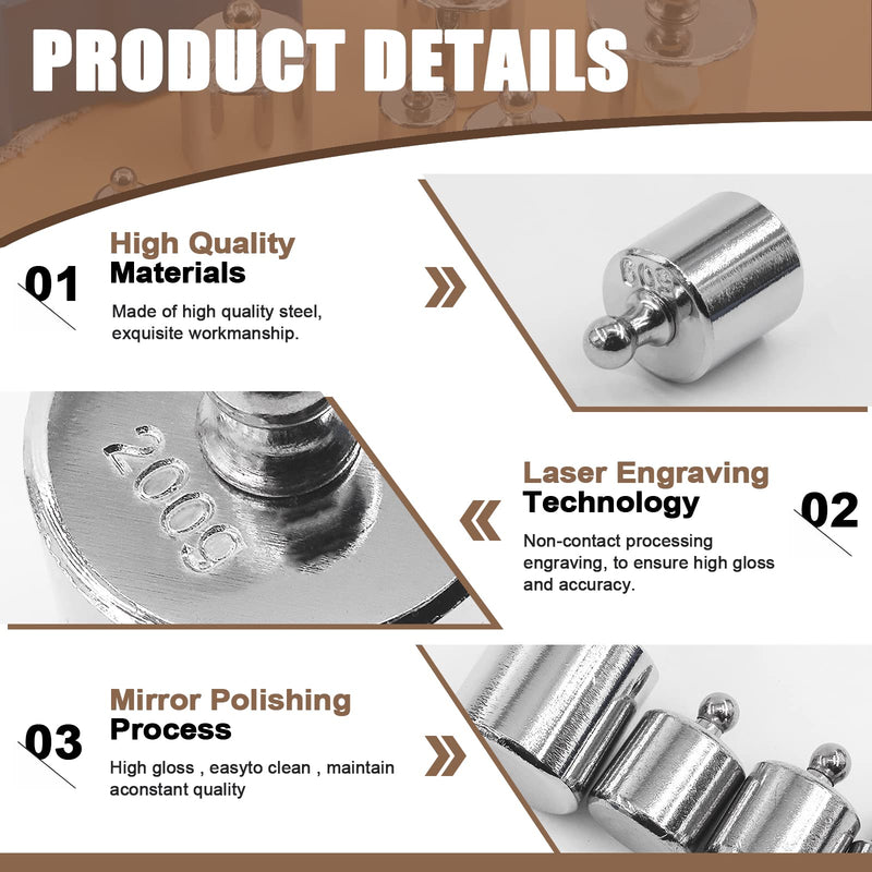 [AUSTRALIA] - Wokape 16Pcs 10 Sizes 10g 20g 50g 100g 200g Precision Steel Scale Calibration Weight Kit Test Weights Kits with Tweezers and Chip Calibration Weights for Digital Balance Scale Laboratory 500g + Chip Calibration Weights Kit 