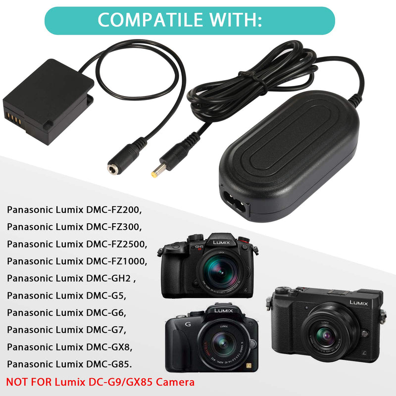 PowEver DMW-DCC8 Plus DMW-AC8 Camera AC Adapter Power Supply Replacement of DMW-BLC12 Battery for Panasonic DMC-FZ200 FZ300 FZ1000 FZ2500, DMC-GH2, DMC-G5 G6 G7 G85 GX8, Lumix DC-G90 G95 Cameras