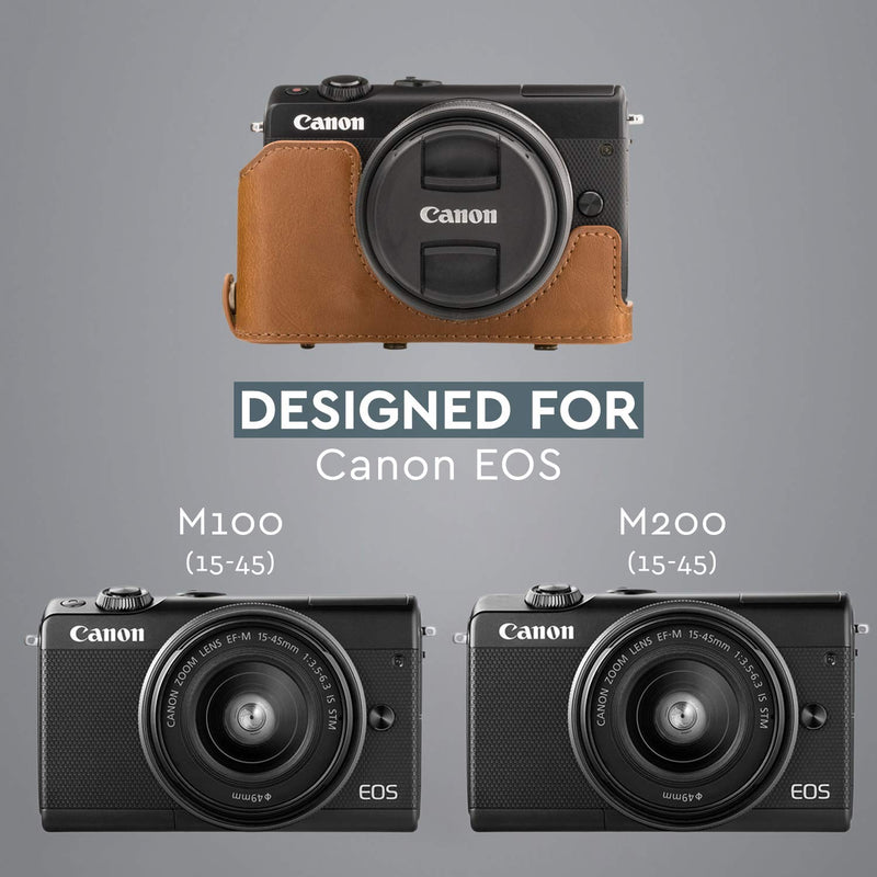 MegaGear Ever Ready Leather Camera Case Compatible with Canon EOS M200, M100 (15-45mm) Light Brown