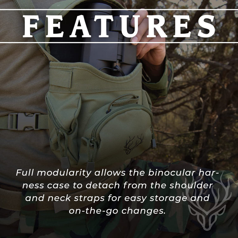 Binocular Harness Chest Pack for Men and Women - Our Bino Harness and case is Great for Hunting, Hiking, and Shooting - Bino Straps Secure Your Binoculars - Holds rangefinders, Phones, Bullets, ect