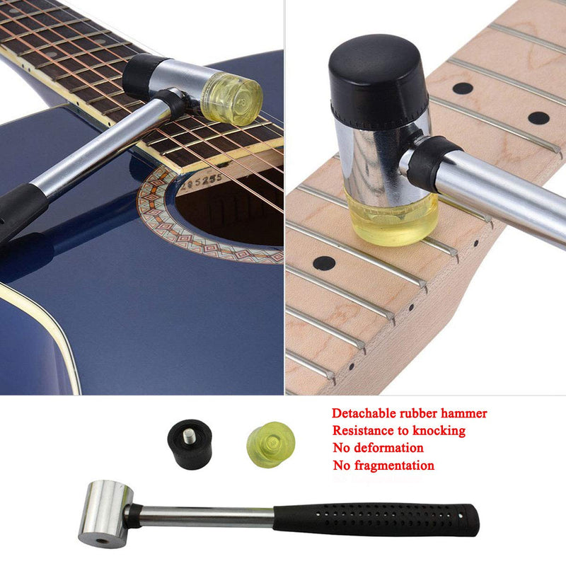 Guitar Luthier Tool Kit, Guitar Fret Crowning File, Double Headed Guitar Bass Fret Wire Rubber Hammer,Stainless Steel Fret Rocker, 2 Pcs Fingerboard Guards Protectors and Grinding Stone