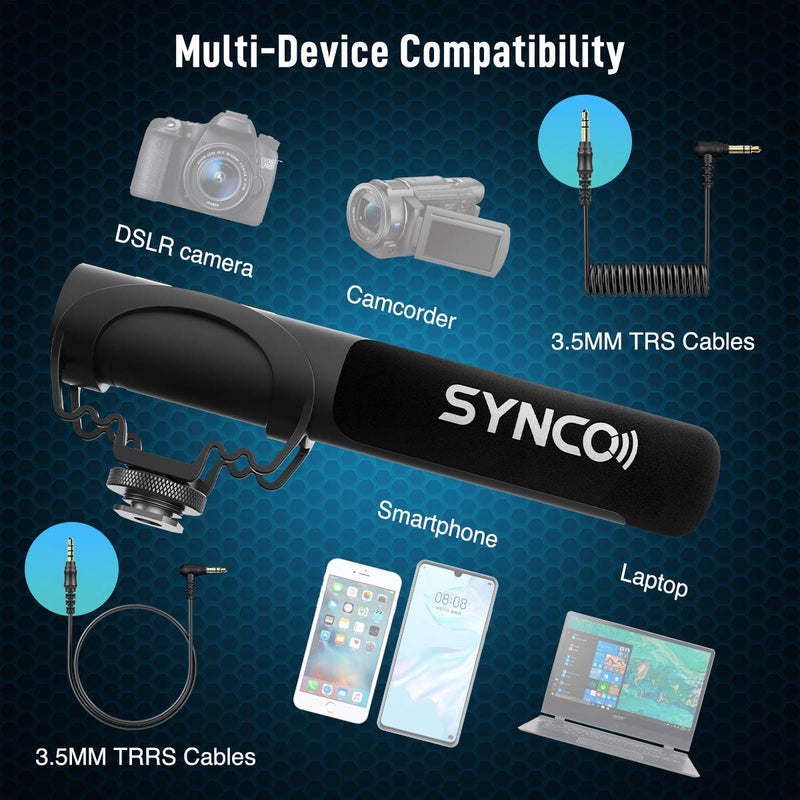 [Official] SYNCO Mic-M3 On-Camera-Shotgun-Mic Video Microphone for Smartphone, DSLR Camera, Camcorder, Super-Cardioid Condenser with Gain Adjustment 3.5mm TRRS TRS Cables M301