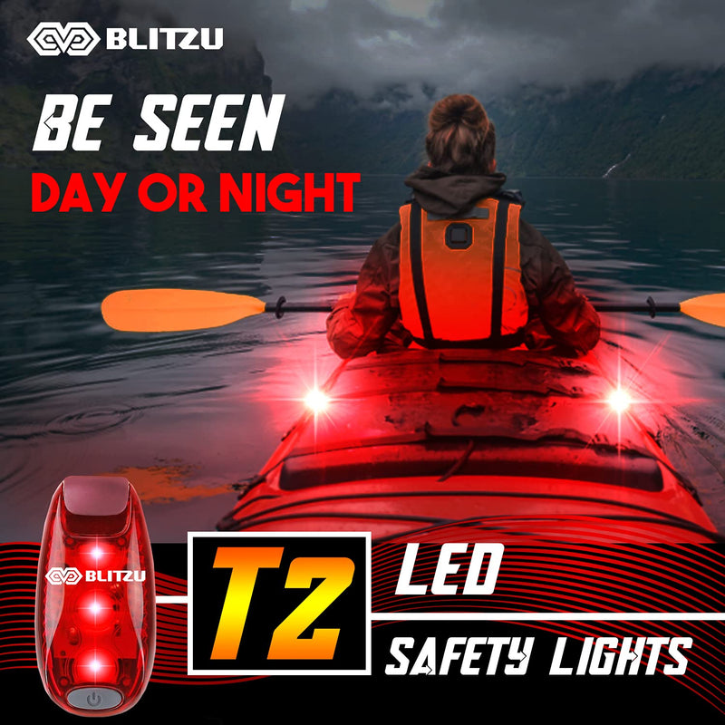 BLITZU 2 Pack LED Safety Lights Gear for Boat, Kayak, Bike, Dog Collar, Stroller, Walking, Runners and Night Running - Clip On, Strobe, Warning, Flashing, Blinking, Reflective Light Accessories Red