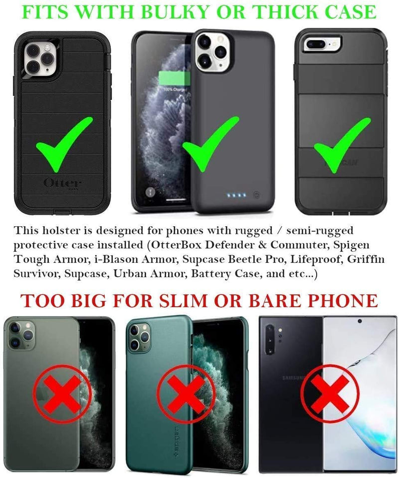 AH Military Grade Cell Phone Carrier Holster Men Cell Phone Belt Holder, Compatible w/ [iPhone iPhone 12 Mini SE 5 5S 5C Samsung J1 J3 LG K7 K10 & More] fits Waterproof/Defender/Thick Heavy Duty Case Small (5.4 X 3.3 X 0.70 in)