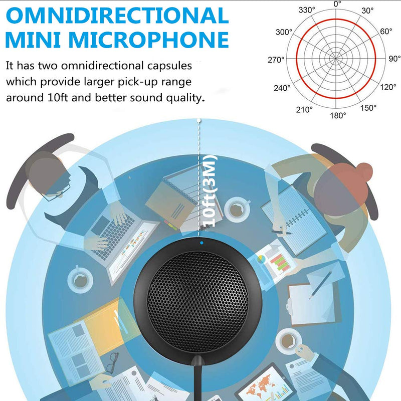 MTFY USB Microphone,Portable Omnidirectional Condenser Conference Microphone for Computer, Laptop,Desktop,Mac, Perfect for Skype, Meeting, Video chatting,VoIP Calls Black