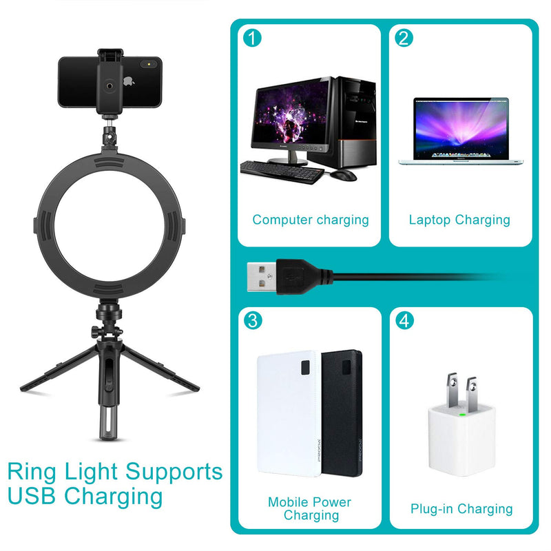 8" LED Ring Light with Tripod Stand & Phone Holder for Live Streaming & Makeup, Mini Desk Camera Ringlight with Remote Shutter for Photography/YouTube Video, Compatible with iPhone Android Phone Height 13.5in