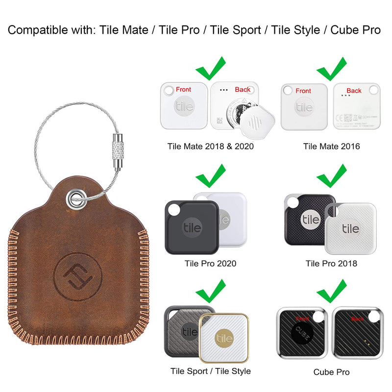 [2 Pack] Fintie Genuine Leather Case for Tile Mate/Tile Pro/Tile Sport/Tile Style/Cube Pro Key Finder Phone Finder, Anti-Scratch Protective Skin Cover with Keychain Z-Black + Brown