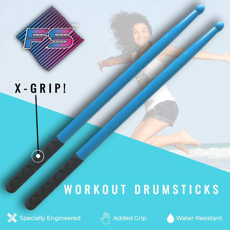 FITSTIX Drumsticks for Fitness & Aerobic40 Workout Classes Drum Sticks, Strong and Light Weight design make a fun addition to any exercise routine or class. (BLUE + FITGRIPS) BLUE + POWER GRIPS