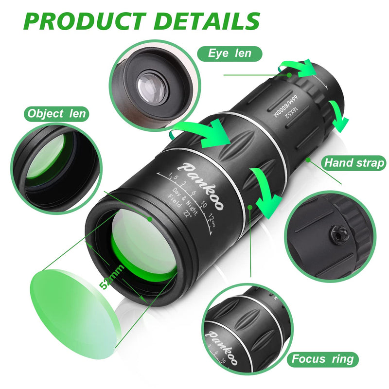 16X52 HD Monocular Telescope, 2023 High Power Compact Monoculars for Adults Kids, HD Monocular Scope for Bird Watching Hiking Concert Travelling