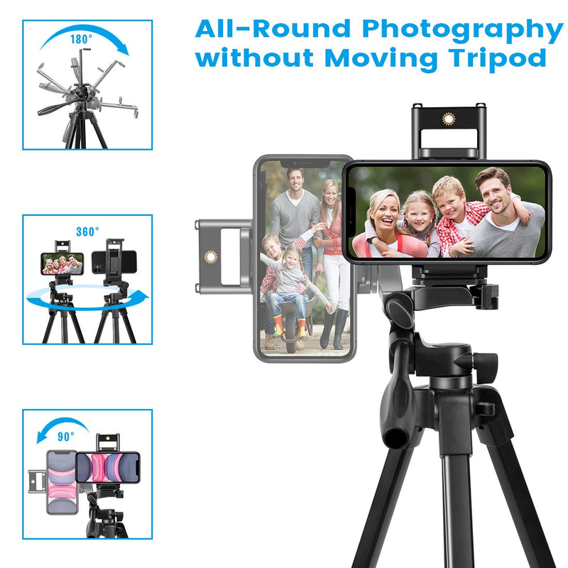 Phone Tripod,Tripod for Camera,55-inch Extendable Lightweight Aluminum Tripod Stand with Universal 2 in 1 Phone/Tablet Holder,Remote Shutter,Compatible with Smartphone&Tablet&Camera,Carry Bag Inclued.