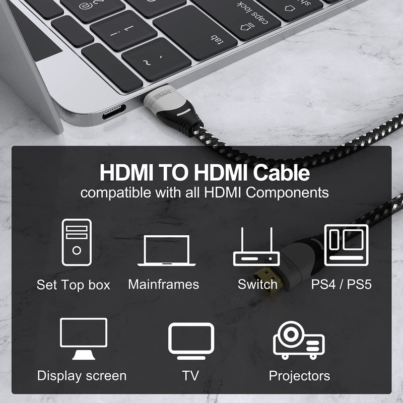 INTPW 8K HDMI Cable 10ft, 48Gbps Certified Ultra High Speed HDMI Cable, 3D-Braided HDMI Cord, 8K60 4K120 eARC HDR10 4:4:4 HDCP 2.2 & 2.3 Compatible for 8K TV/Xbox Series X/PS5/HDTV Grey