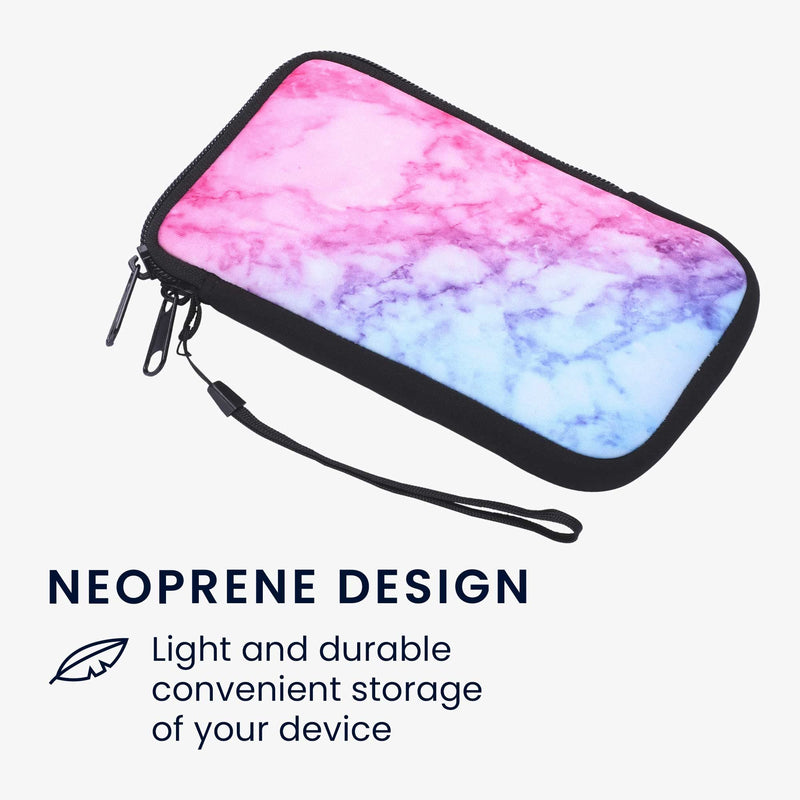 kwmobile Neoprene Sleeve for Smartphone Size XL - 6.7/6.8" - Shock Absorbing Pouch Case - Protective Phone Bag - Marble Light Blue/Violet/Dark Pink Marble 23-38-08