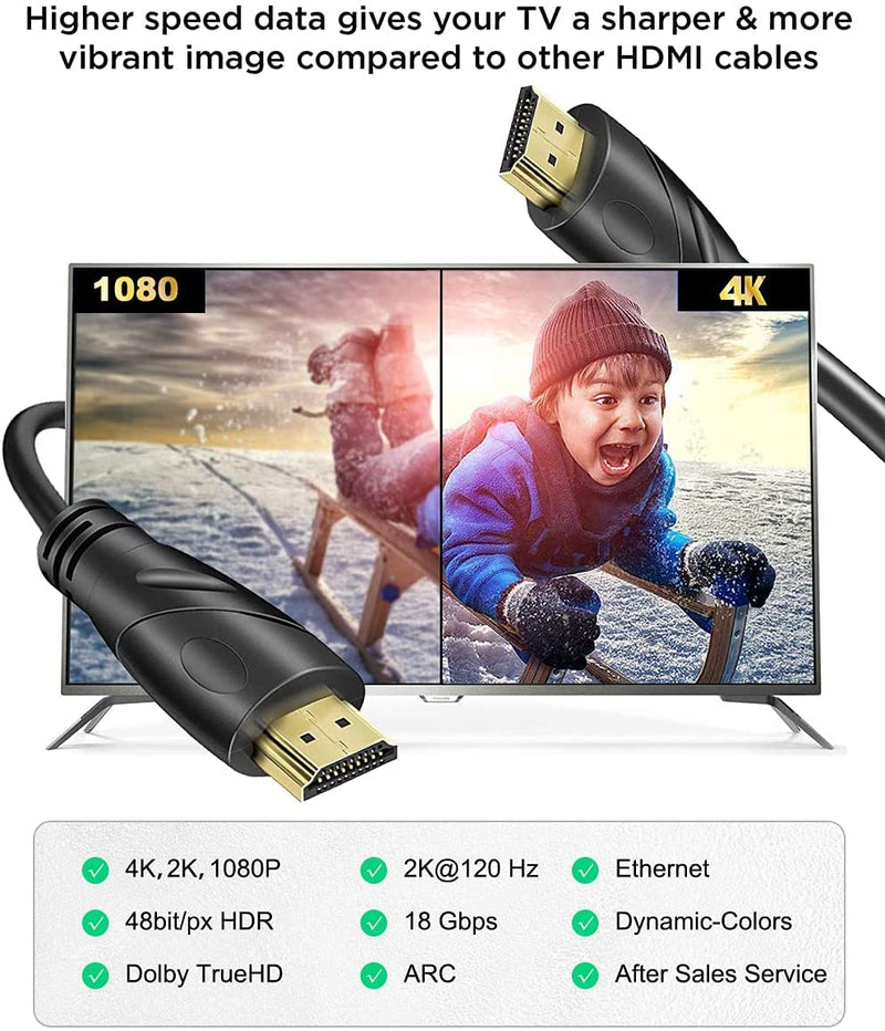 4K HDMI Cable - Rommisie (HDMI 2.0,18Gbps) Ultra High Speed Gold Plated Connectors,Ethernet Audio Return,Video 4K,FullHD1080p 3D Compatible with Xbox Playstation Arc PS3 PS4 PS9 PC HDTV (6FT, Black) 6FT