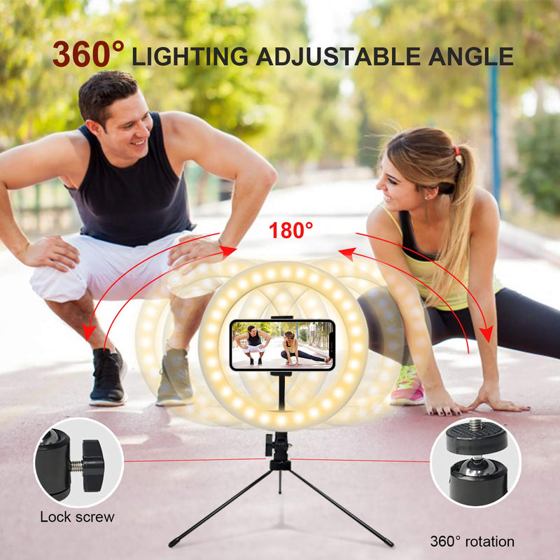 10" Ring Light Selfie Light Ring with Tripod Stand,LED Dimmable Camera Desktop Ringlight with Phone Holder for YouTube Video/Live Stream/Makeup/Photography