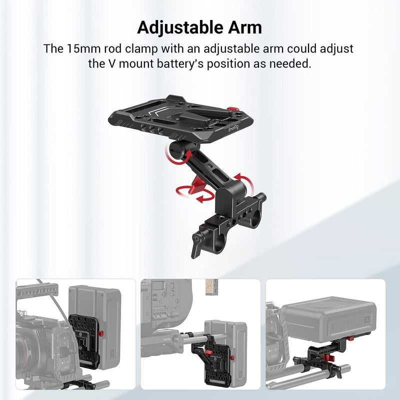 SMALLRIG V-Lock Mount Battery Plate with with 15mm Rod Clamp & Adjustable Arm - 2991