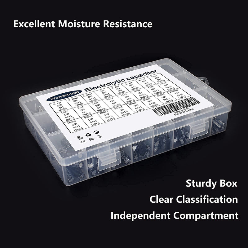 500 Pcs 24 Values Electrolytic Capacitor Assortment kit 10V/16V/25V/50V, 0.1uF-1000uF Aluminum Assorted Electrolytic Capacitors Set