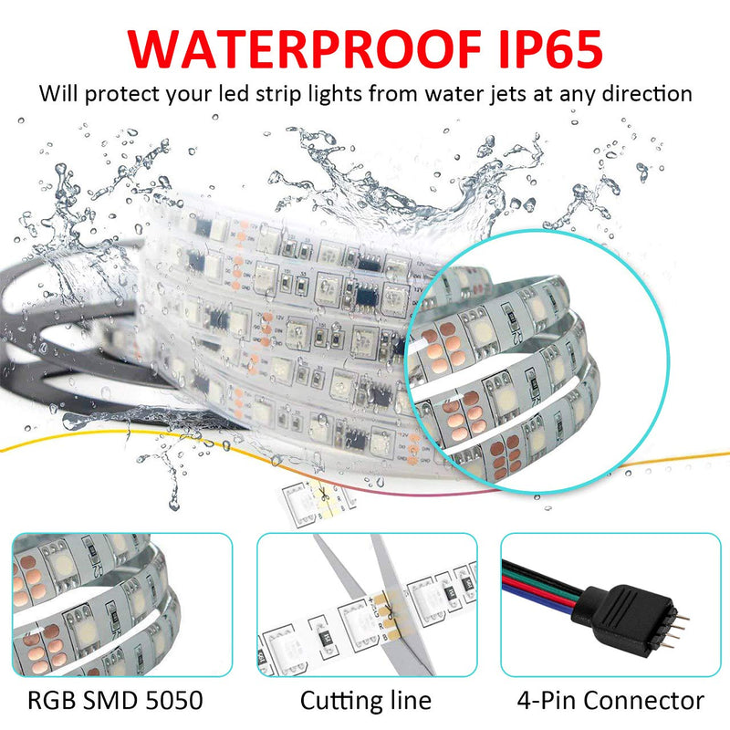 [AUSTRALIA] - YEYEE Led Strip Lights Waterproof 16.4ft 5m Flexible Color Changing RGB SMD 5050 LED Strip Light Kit with 44 Keys IR Remote Controller for Bedroom Home Kitchen Decoration DIY (16.4) 16.4 