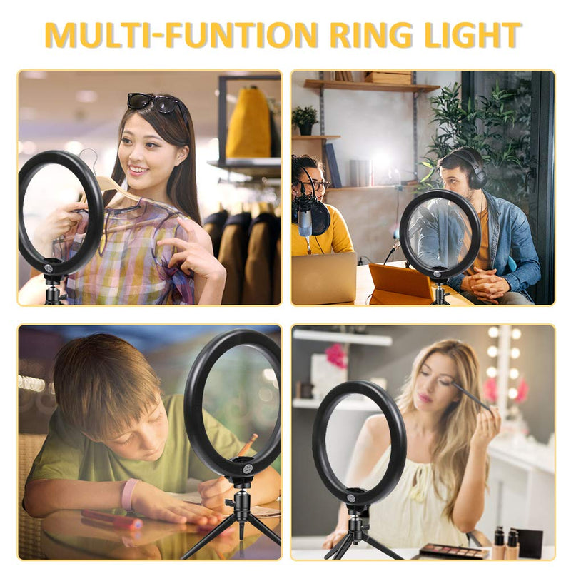 Ring Light Hieha 10" LED Ring Light with Tripod Stand & Flexible Phone Holder, Dimmable 3 Light Modes &10 Brightness Level Sefile Desk Light for Makeup, YouTube TikTok, Compatible with iPhone &Android