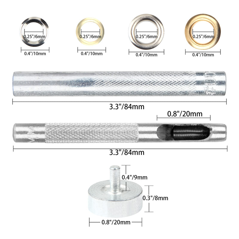 100 Sets Grommets Eyelets Kit, Grommets and Washers with 3 Pieces Install Tools, Metal Grommets Kit for Clothes Hats Shoes Leather Bags and DIY Crafts (6MM, Gold+Silver) 6MM