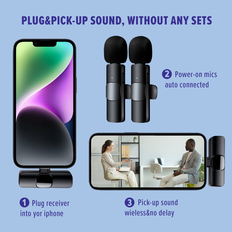[AUSTRALIA] - ASILEX Wireless Microphones-2Pcs -Microphone for iPhone - Mini Microphone - Podcast Microphone -Lavalier Microphone -6H Working Time (for iPhone) 