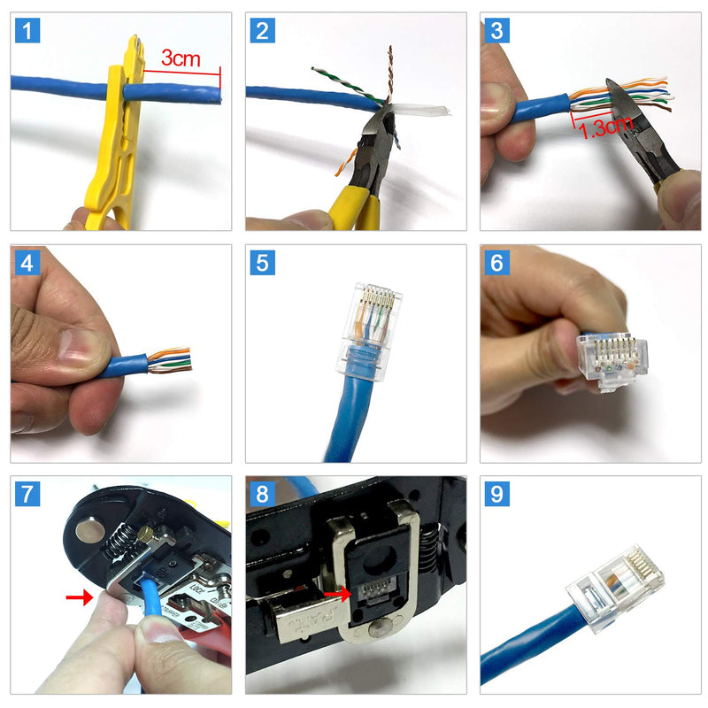 CAT6 RJ45 Connectors Ethernet End - Aucas Gold-Plated 8P8C UTP Network Plug for Solid Wire & Standard Cable Transparent Crimp Connector Cat6a Cable Insert (50-Pack) Cat6-UTP-1