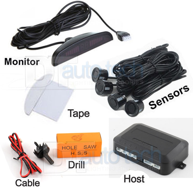 4 Parking Car Parking Sensor Kit LED Display View Reverse Backup Radar System Backup Sensor Reversing Sensors Universal Auto Radar Detector Sensors Radar Buzzer Beep-Beep Alarm Indicator Red