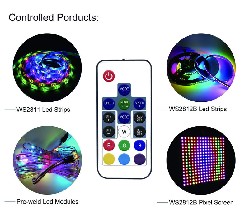 [AUSTRALIA] - HJHX WS2812B Led Controller DC5-24V 17 Keys Wireless RF WS2811 Led RGB Controller with 358 Modes Control Led Pixel Strip, Module, Strings and Christmas Rope Lights-2Pack (17Keys) 17Keys 