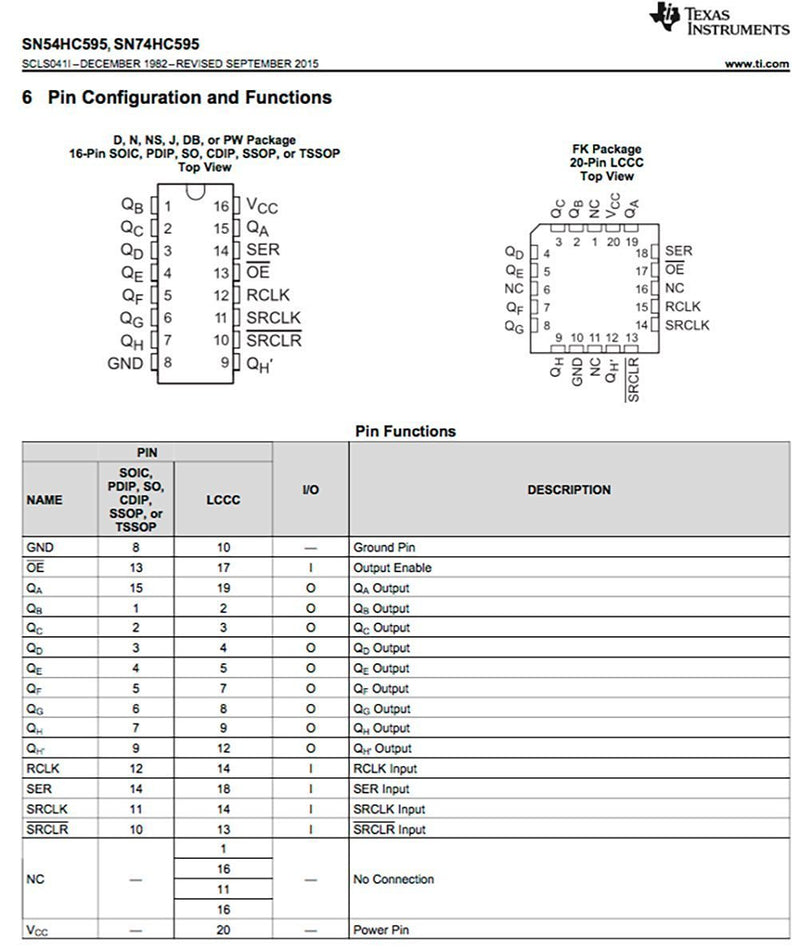 Texas Instruments SN74HC595N 8-Bit Shift Registers With 3-State Output Registers (Pack of 4)