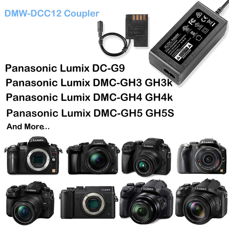 HY1C DMW-AC10 DMW-DCC12 AC Power Adapter Dummy Battery Coupler Kit Replacement BLF19 Batteries for Panasonic Lumix DMC-GH3 GH4 GH5 GH5s GH5m G9 Camera