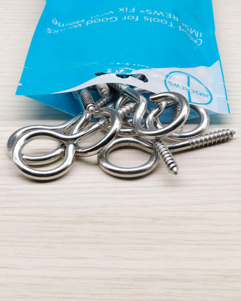 IMScrews 20Pcs 1-3/4 Inch Screw Eyes Small Eyelet Screws Lag Eyebolt Heavy Duty Hook 304 Stainless Steel 20Pcs #10 x 1-3/4"